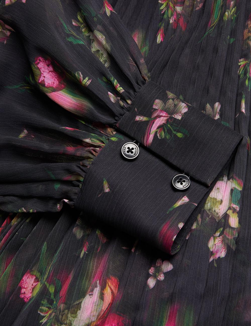 Ted Baker CEIBA - Floral Print Pleated Maxi Shirt Maxi Jurk Dames Zwart | BFYX-41067