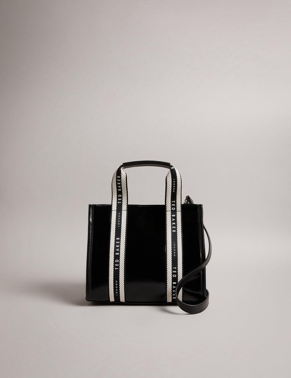 Ted Baker CELIANE - Branded Webbing Patent Small Tote Tassen Dames Zwart | IMTG-95624