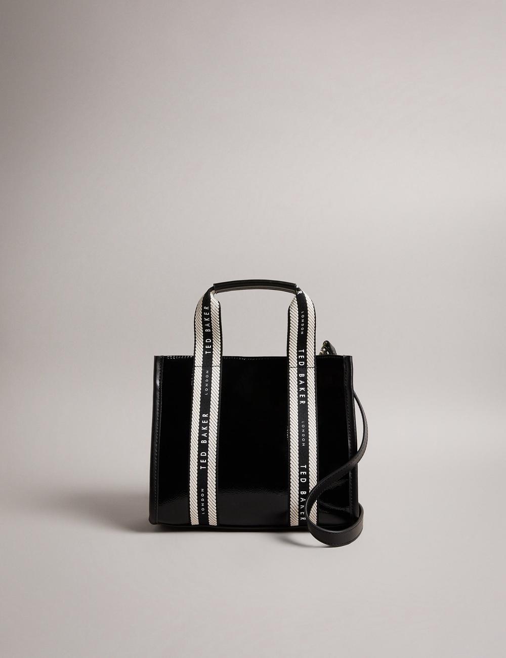 Ted Baker CELIANE - Branded Webbing Patent Small Tote Tassen Dames Zwart | IMTG-95624