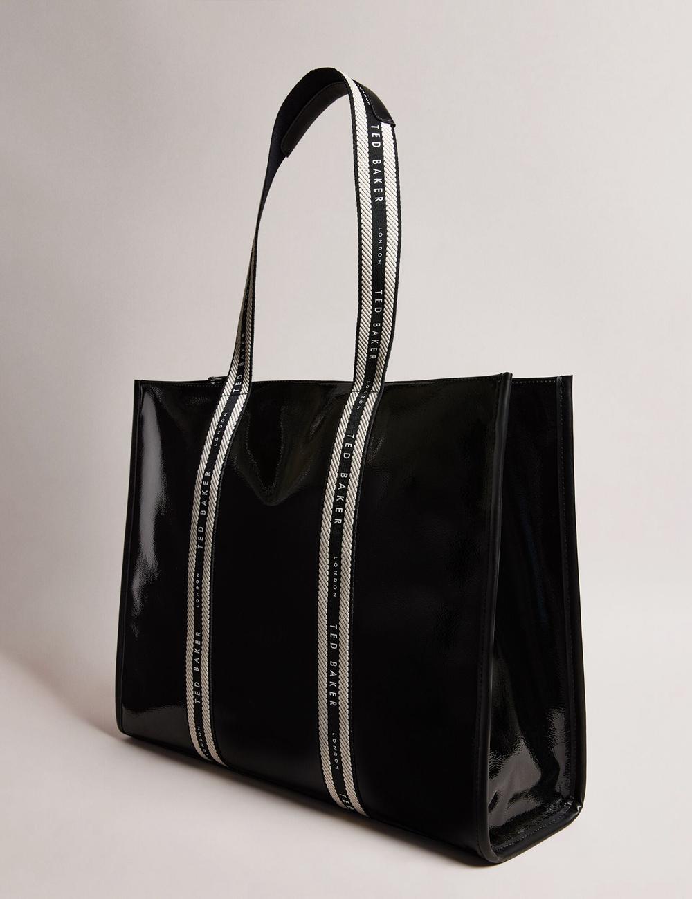 Ted Baker CELINIE - Branded Webbing Faux Leather Tote Tassen Dames Zwart | MCVN-56190