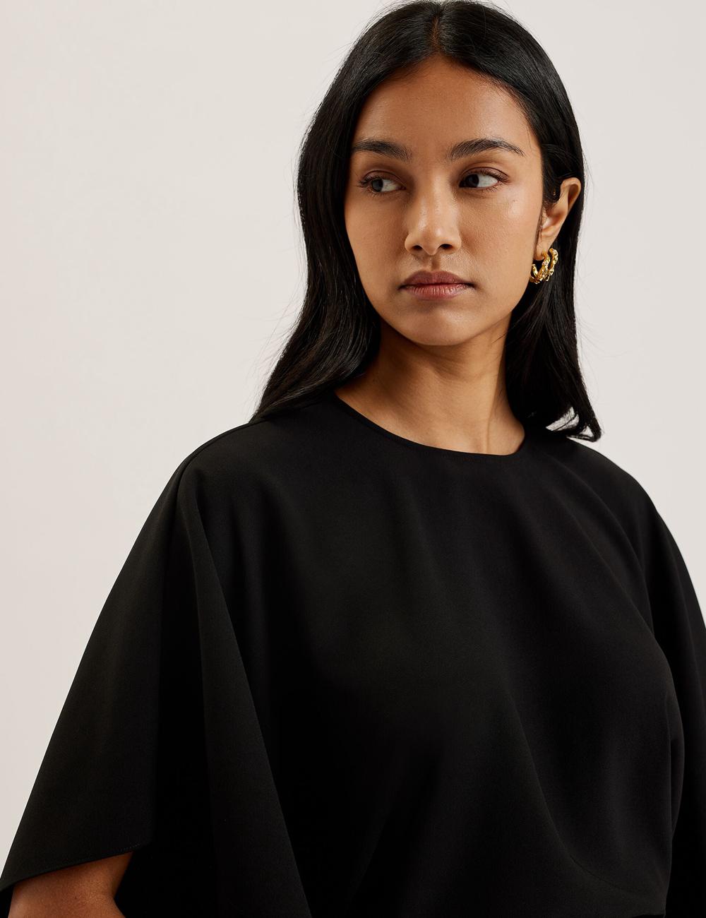 Ted Baker CHERIKA - Batwing Short Sleeve Satin Blouse Dames Zwart | BOSW-48107