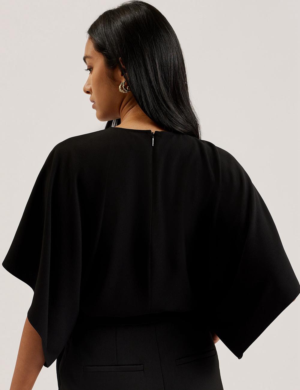 Ted Baker CHERIKA - Batwing Short Sleeve Satin Blouse Dames Zwart | BOSW-48107
