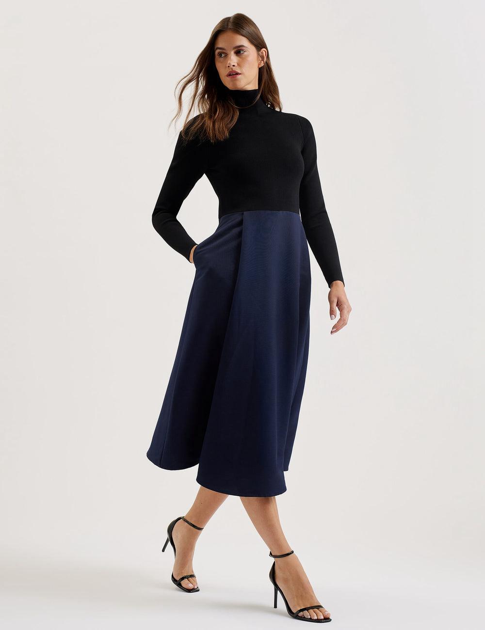 Ted Baker CHIRA - Knit Bodice With Wrap Skirt Midi-jurk Dames Zwart | SQYJ-02754