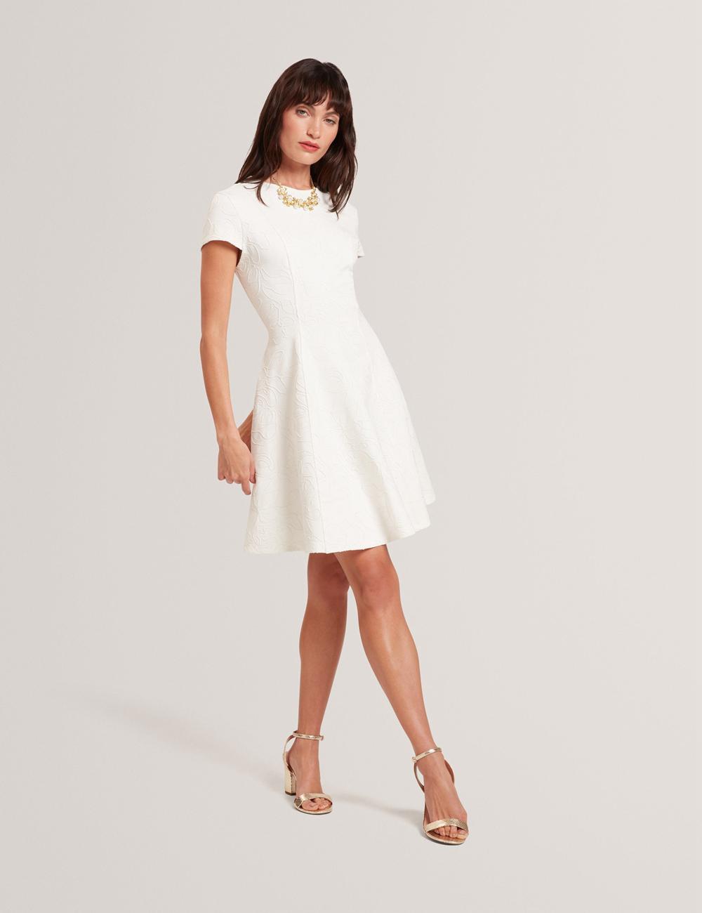 Ted Baker CLODAA - Embroidered Short Sleeve Skater Mini-jurk Dames Ivory | OSUI-89157