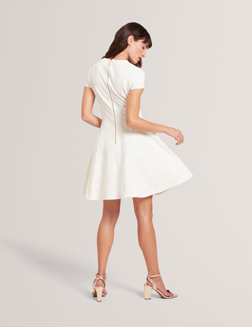 Ted Baker CLODAA - Embroidered Short Sleeve Skater Mini-jurk Dames Ivory | OSUI-89157