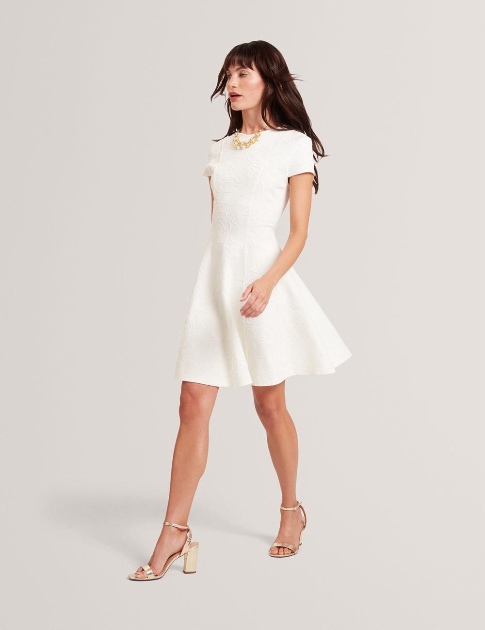 Ted Baker CLODAA - Embroidered Short Sleeve Skater Mini-jurk Dames Ivory | OSUI-89157