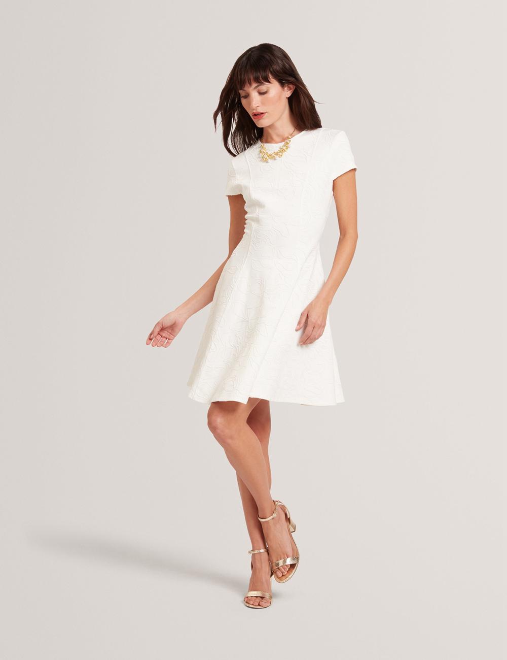 Ted Baker CLODAA - Embroidered Short Sleeve Skater Mini-jurk Dames Ivory | OSUI-89157