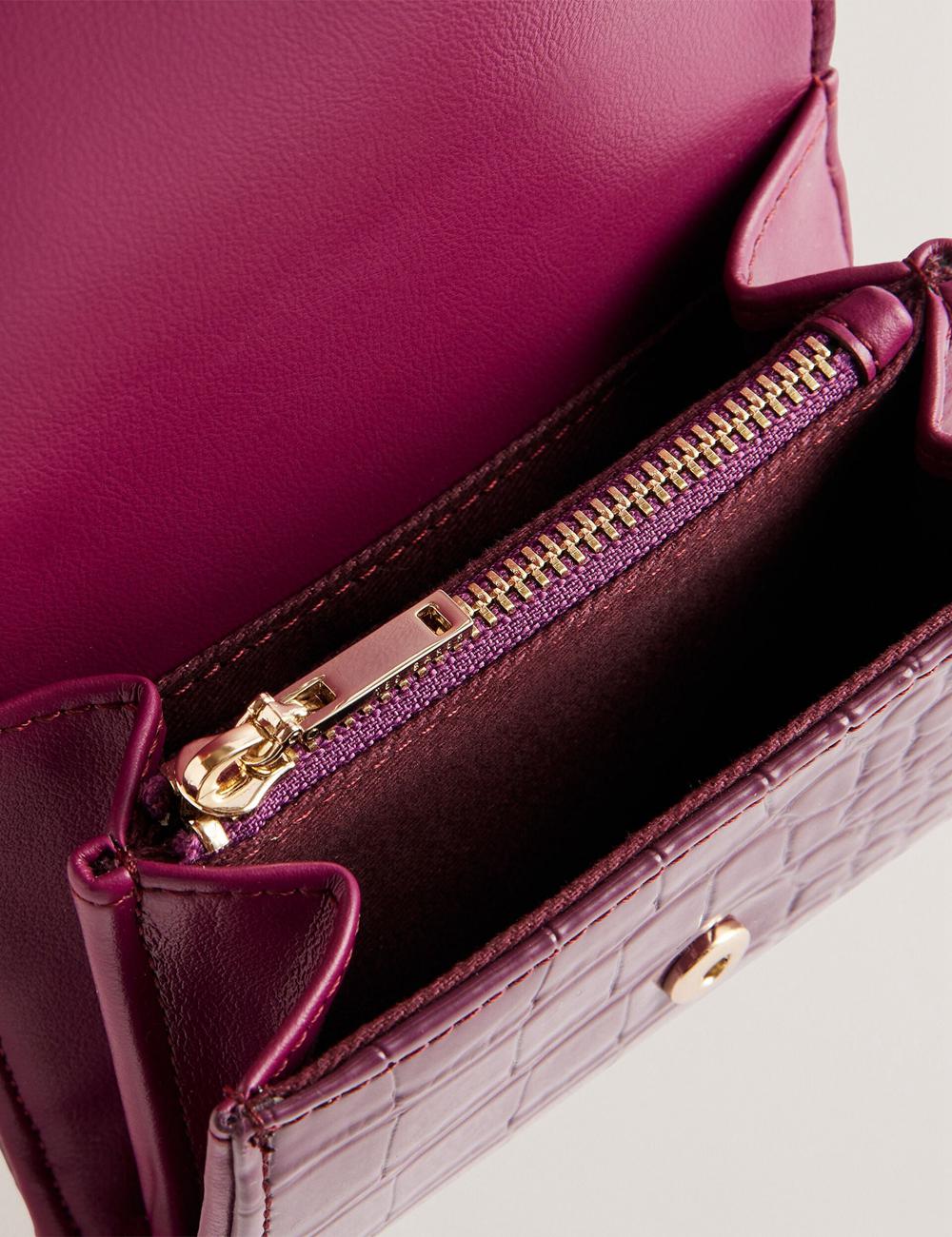 Ted Baker CONILYA - Croc Texture Fold Over Coin Portefeuille Dames Bordeaux | UIPO-83049