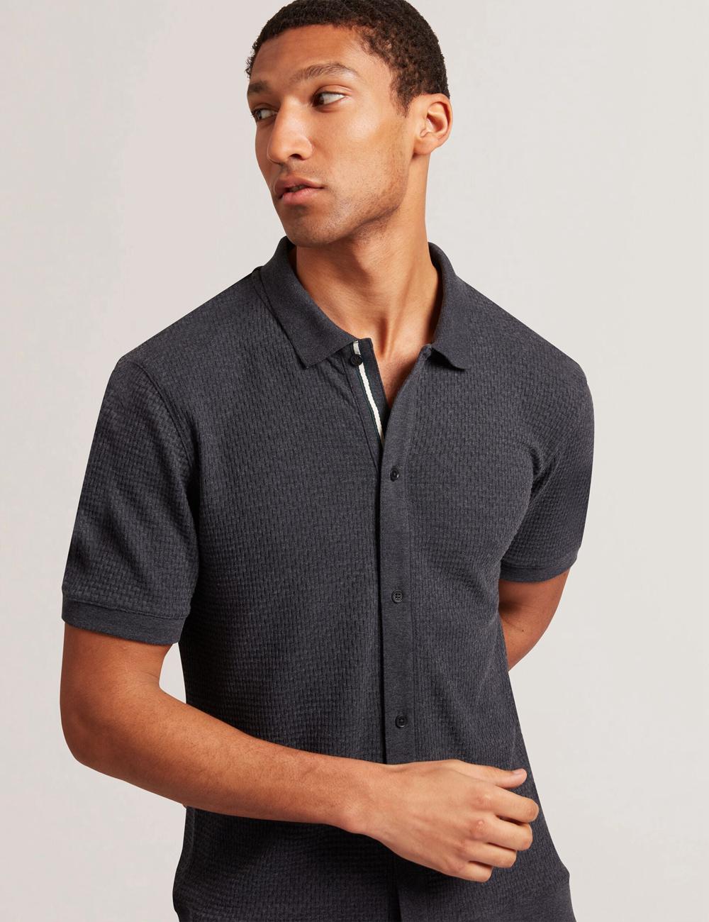 Ted Baker CONNYR - Short Sleeve Button Through Poloshirt Heren Donkerblauw | OTWH-20961