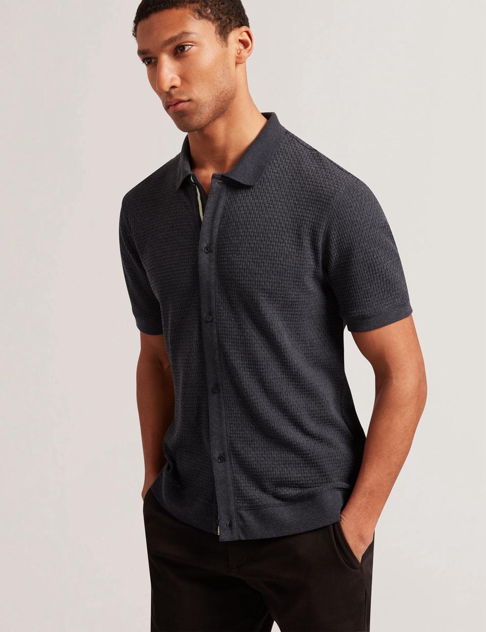 Ted Baker CONNYR - Short Sleeve Button Through Poloshirt Heren Donkerblauw | OTWH-20961