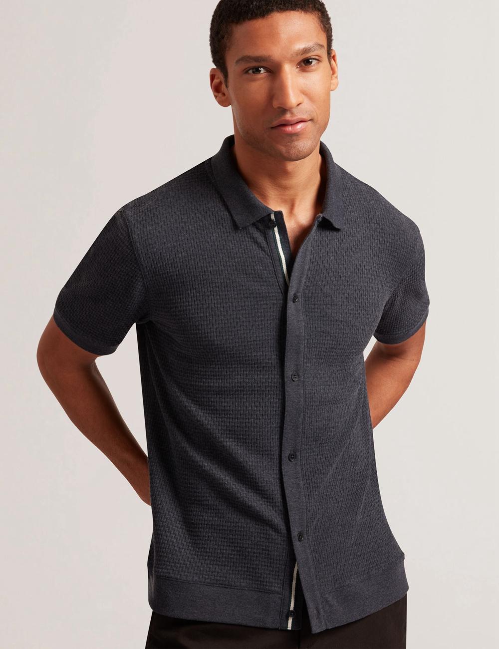 Ted Baker CONNYR - Short Sleeve Button Through Poloshirt Heren Donkerblauw | OTWH-20961