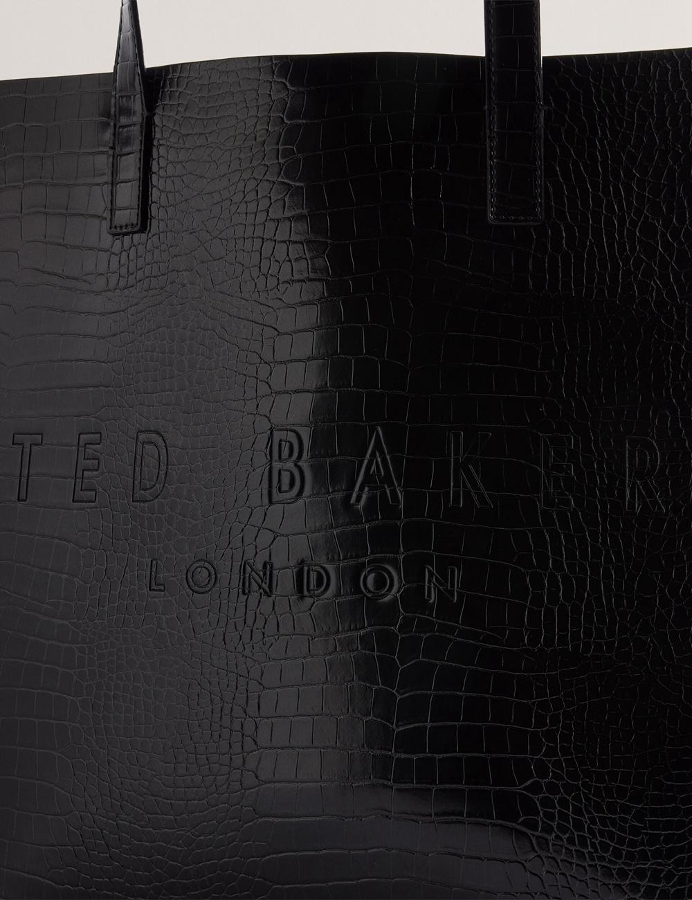 Ted Baker CROCCON - Large Croc Texture Icon Tote Tassen Dames Zwart | HKJL-65319