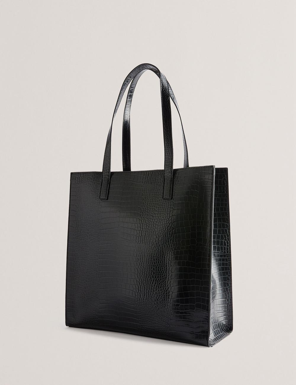 Ted Baker CROCCON - Large Croc Texture Icon Tote Tassen Dames Zwart | HKJL-65319