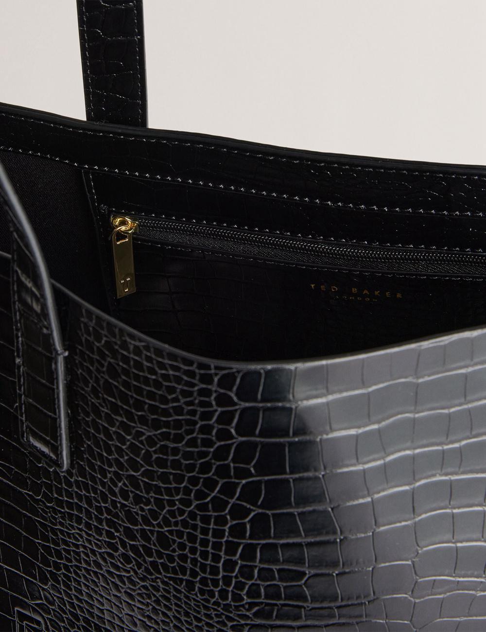 Ted Baker CROCCON - Large Croc Texture Icon Tote Tassen Dames Zwart | HKJL-65319
