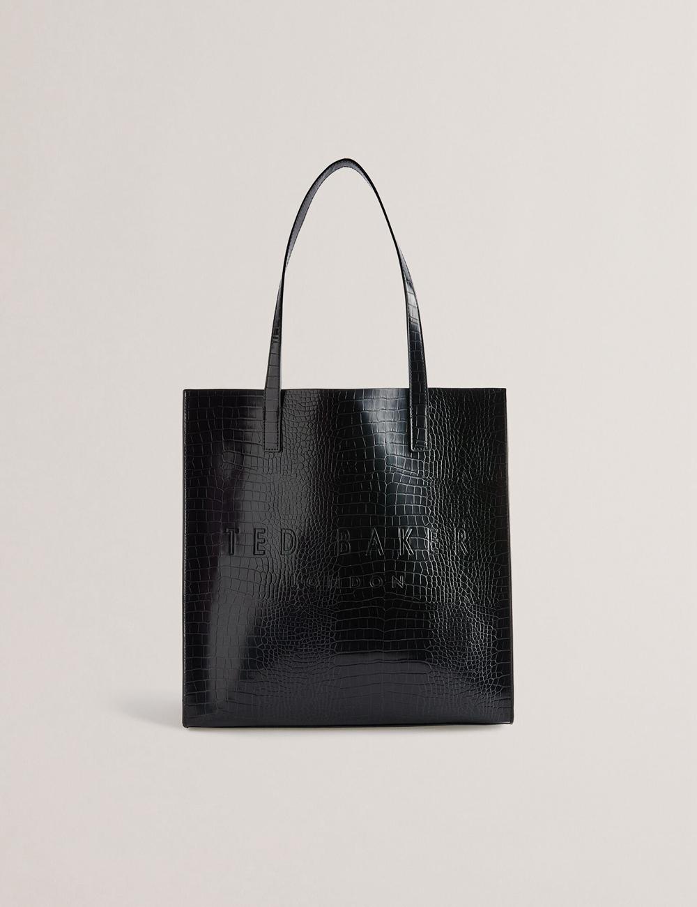 Ted Baker CROCCON - Large Croc Texture Icon Tote Tassen Dames Zwart | HKJL-65319