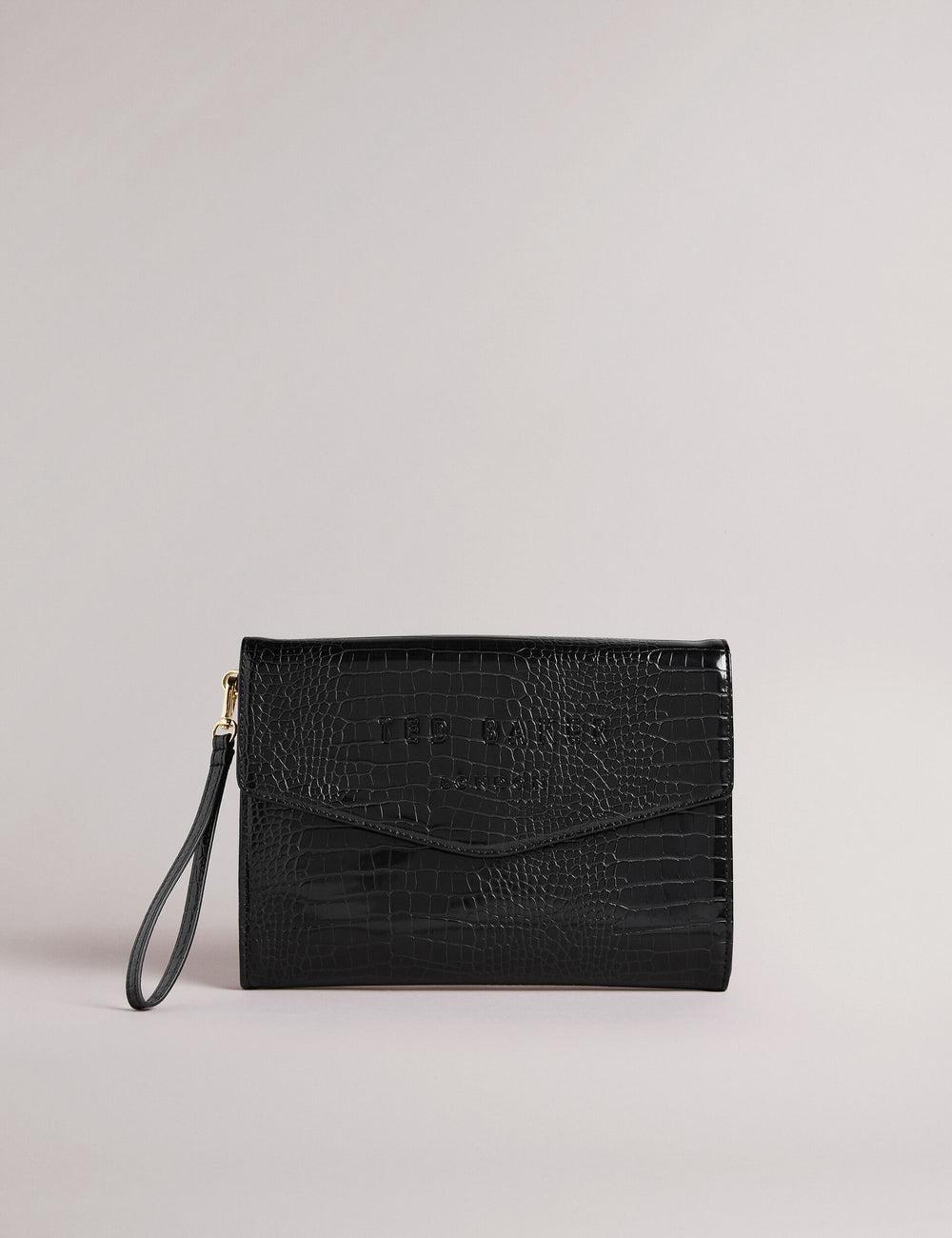 Ted Baker CROCEY - Croc Effect PU Envelope Clutch Koppelingstassen Dames Zwart | BCTK-72891