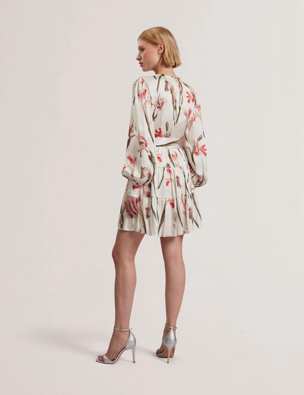 Ted Baker CUIABA - Floral V-Neck Waist Mini-jurk Dames Ivory | UMNV-51089