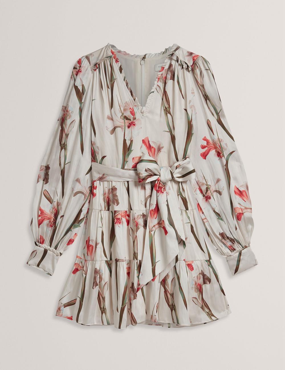 Ted Baker CUIABA - Floral V-Neck Waist Mini-jurk Dames Ivory | UMNV-51089