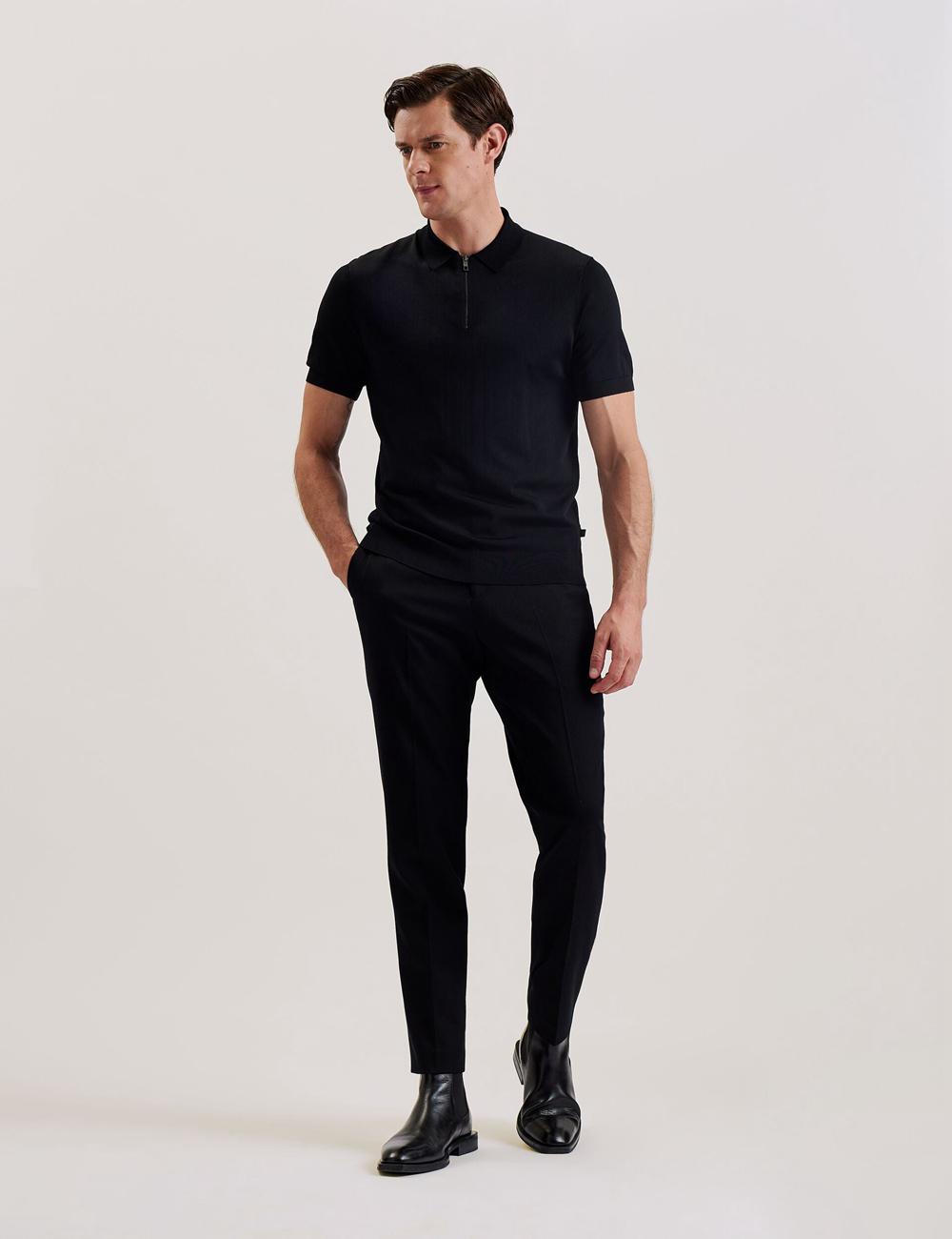 Ted Baker DALDIN - Zip Collar Stretch Knit Jumpers Heren Zwart | HYUV-30497