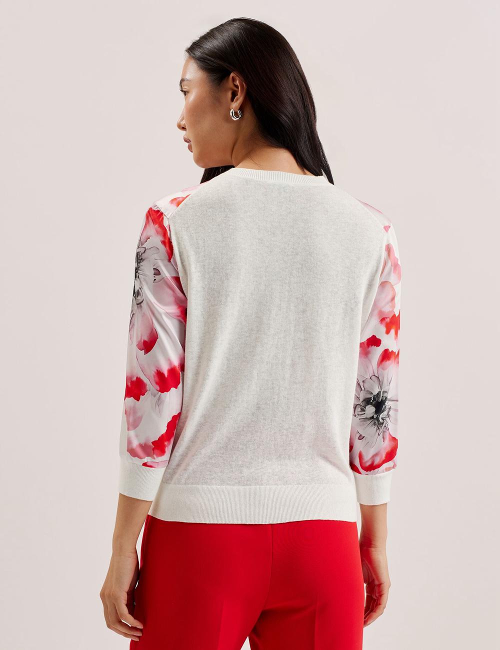 Ted Baker DARCIYY - Printed Front 3/4 Sleeve Cardigan Dames Ivory | VXDU-26591