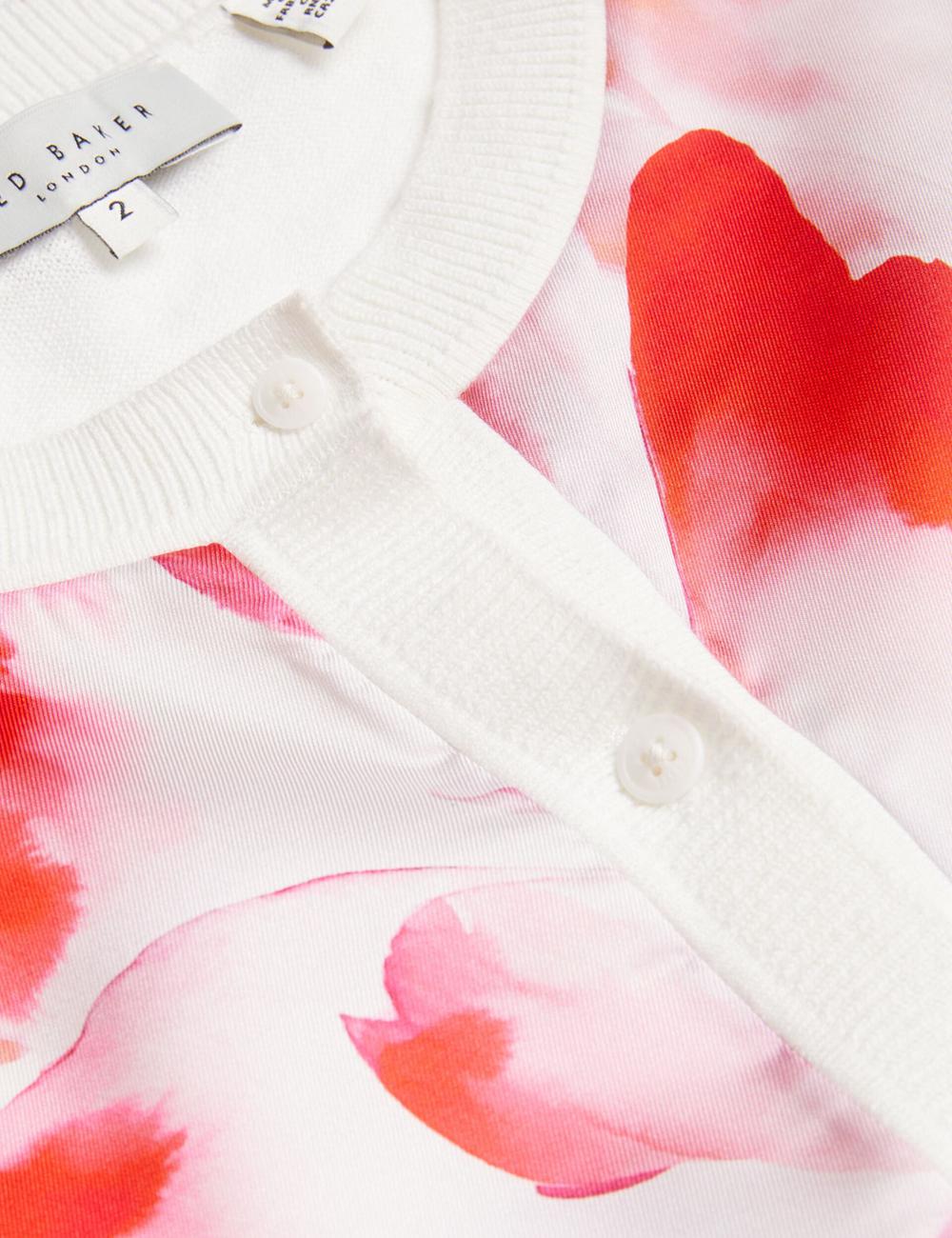 Ted Baker DARCIYY - Printed Front 3/4 Sleeve Cardigan Dames Ivory | VXDU-26591