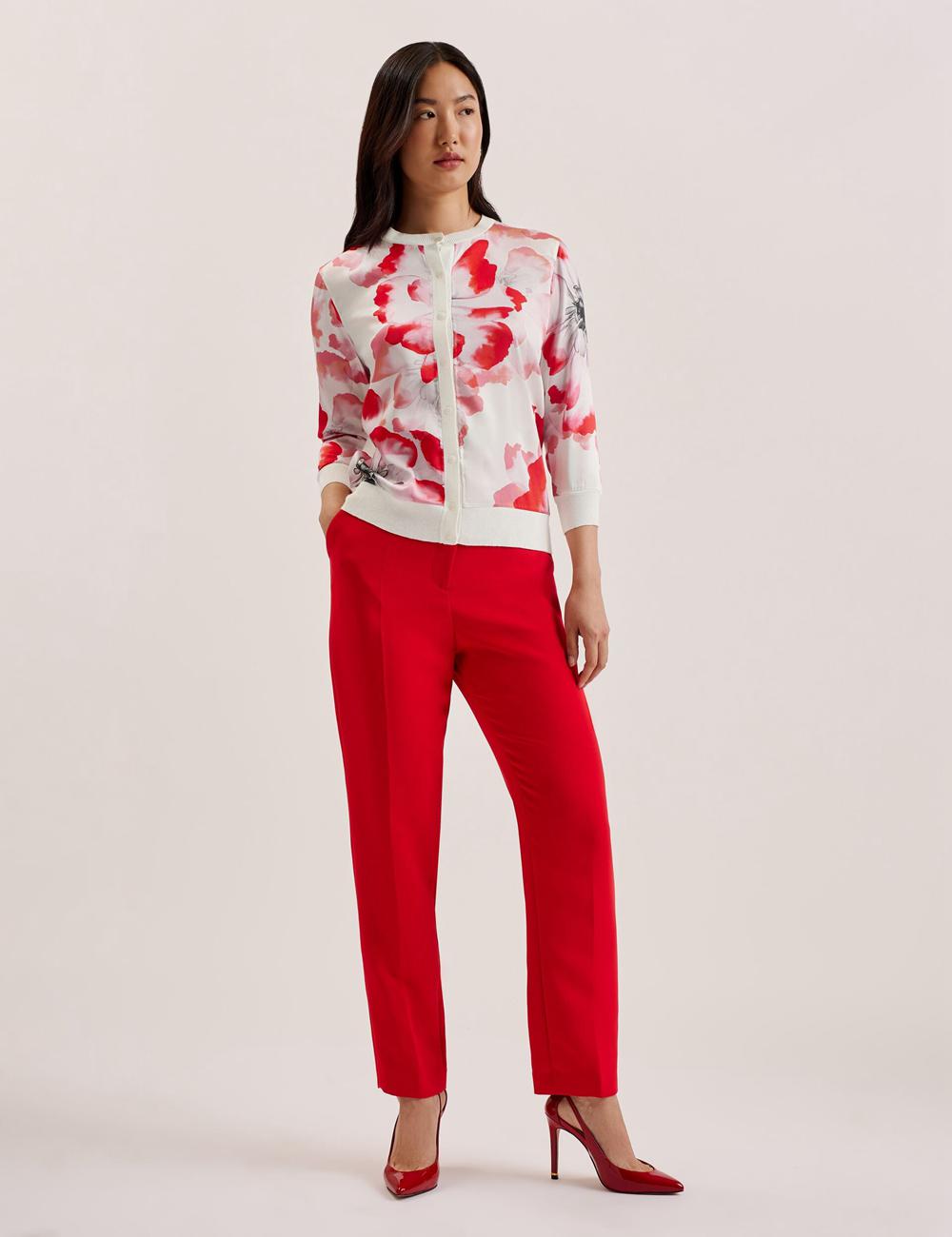 Ted Baker DARCIYY - Printed Front 3/4 Sleeve Cardigan Dames Ivory | VXDU-26591