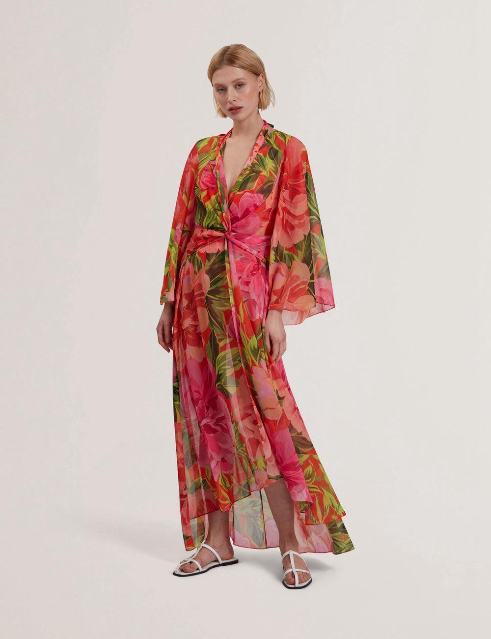 Ted Baker DDARCIS - Floral Twisted Waist Maxi Beach Cover-ups Dames Koraal | WZOH-51268