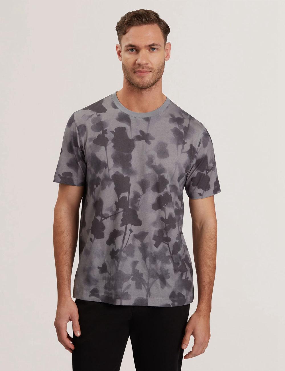 Ted Baker DENNISS - Monochrome Floral Print Cotton T-shirts Heren Grijs | LYPX-29536