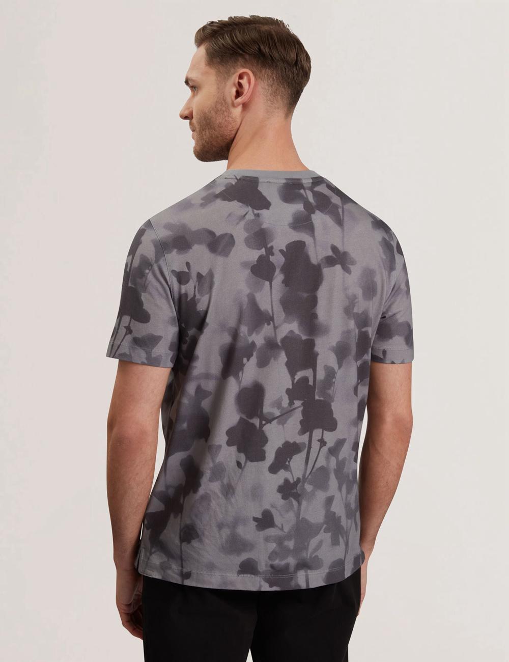 Ted Baker DENNISS - Monochrome Floral Print Cotton T-shirts Heren Grijs | LYPX-29536