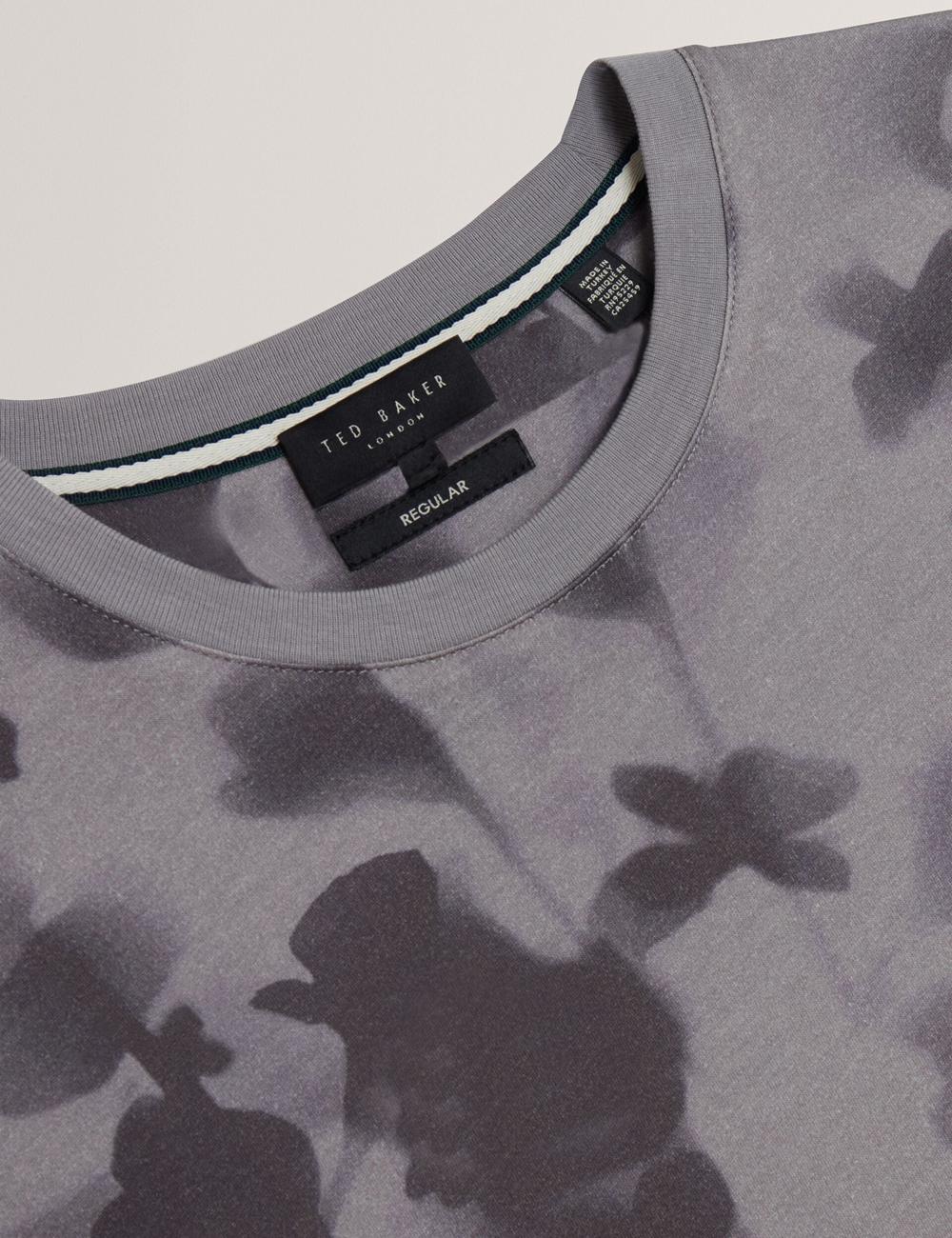 Ted Baker DENNISS - Monochrome Floral Print Cotton T-shirts Heren Grijs | LYPX-29536