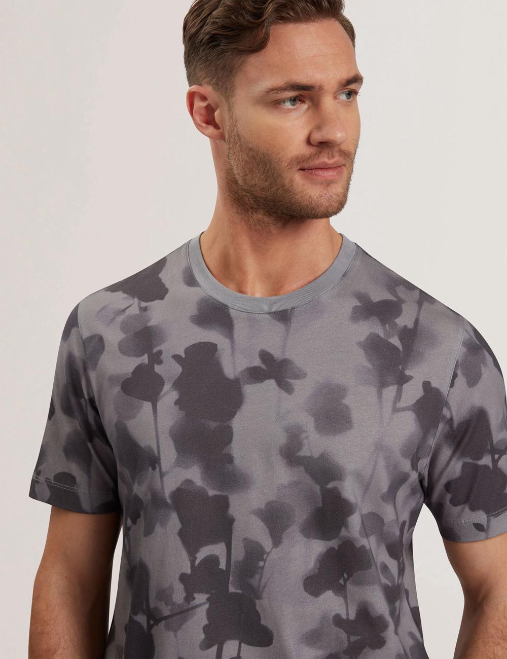 Ted Baker DENNISS - Monochrome Floral Print Cotton T-shirts Heren Grijs | LYPX-29536