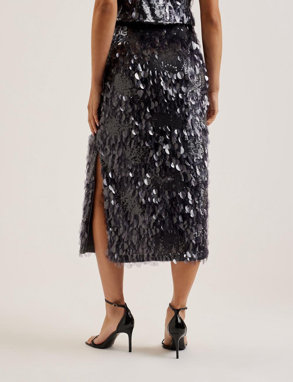 Ted Baker DORIDA - Mixed Sequin With Slit Rokken Dames Grijs | NYUM-79305