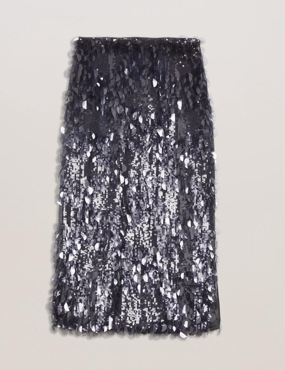 Ted Baker DORIDA - Mixed Sequin With Slit Rokken Dames Grijs | NYUM-79305