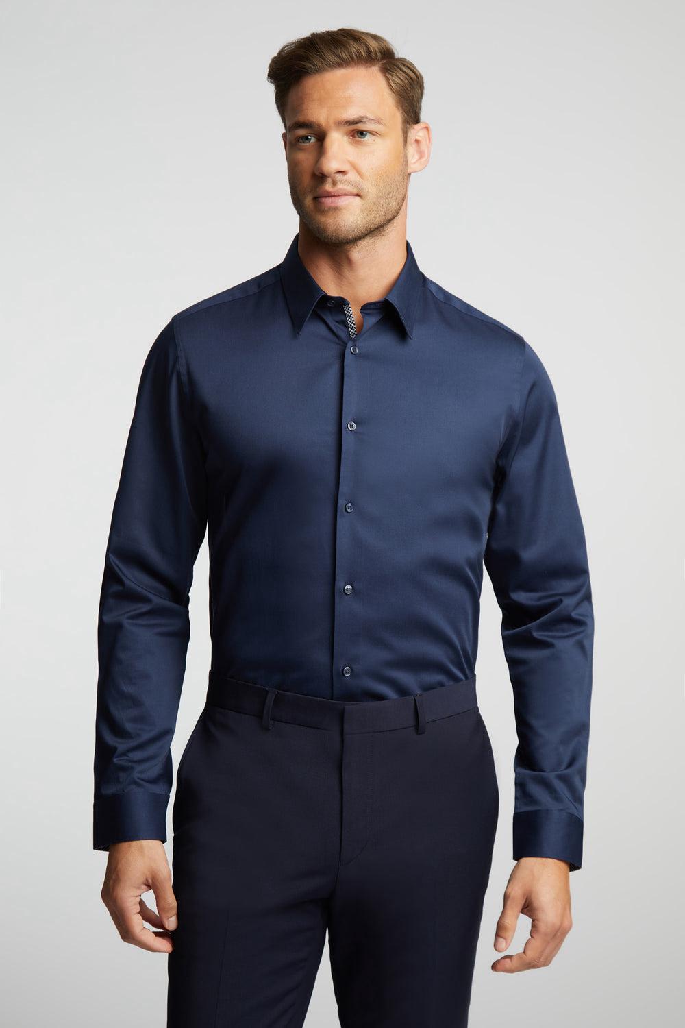 Ted Baker DUDDON - Navy Slim Fit Long Sleeve Cotton Overhemd Heren Donkerblauw | JKIG-83269