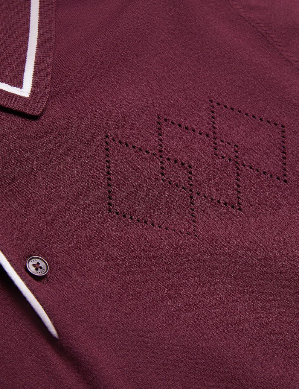 Ted Baker DUNOW - Pointelle Detail Striped Trim Poloshirt Heren Bordeaux | TNJA-03592