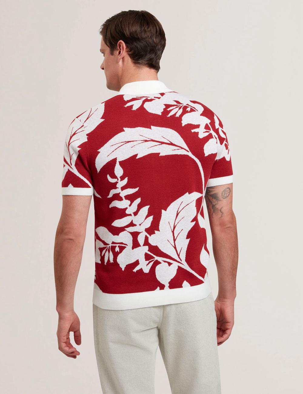 Ted Baker EDSON - Short Sleeve Button Through Floral Poloshirt Heren Rood | EFYR-54309