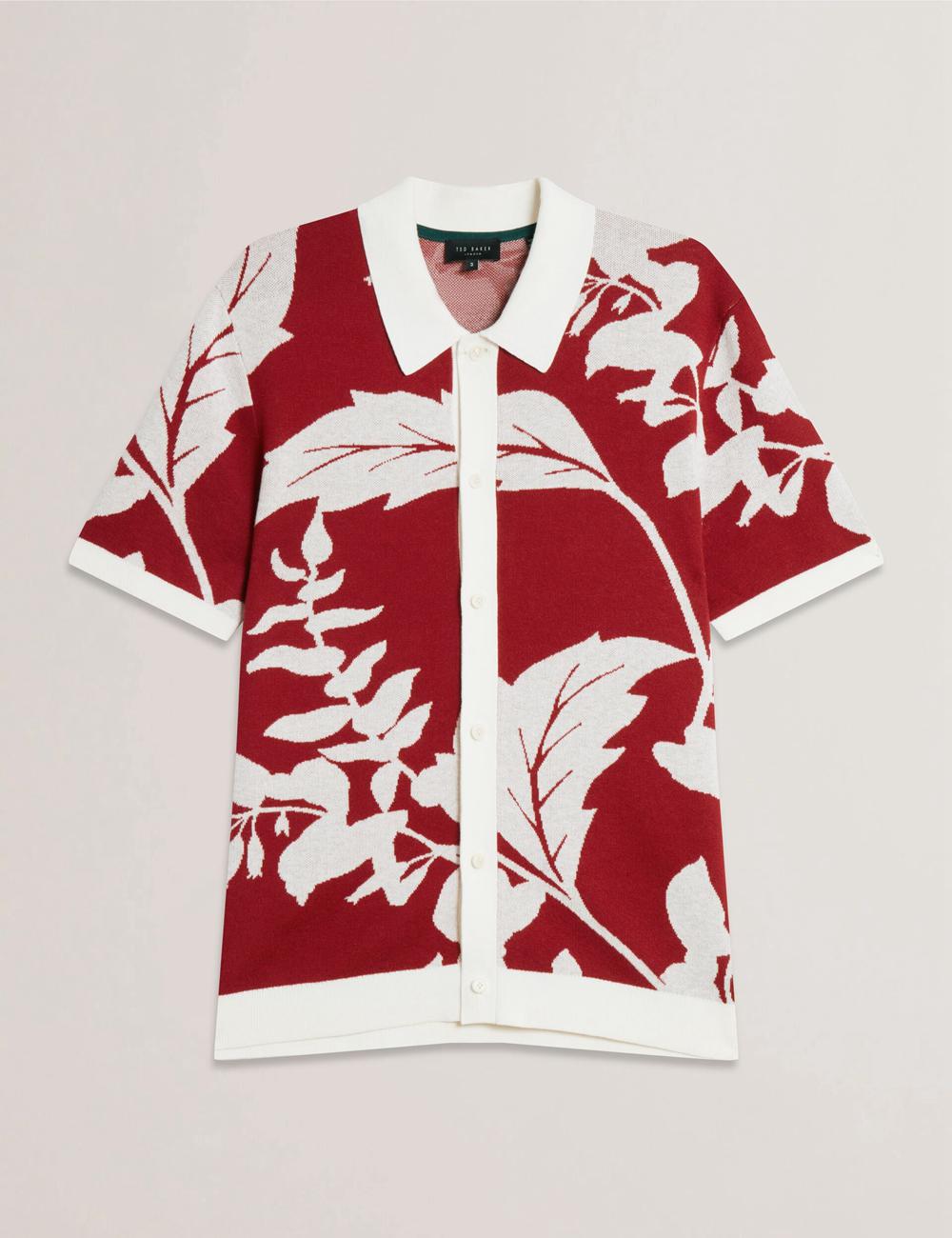 Ted Baker EDSON - Short Sleeve Button Through Floral Poloshirt Heren Rood | EFYR-54309