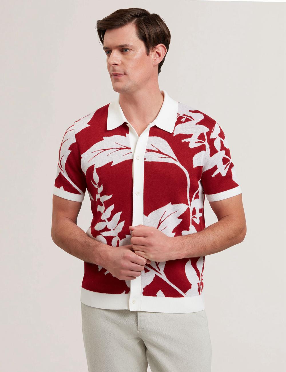 Ted Baker EDSON - Short Sleeve Button Through Floral Poloshirt Heren Rood | EFYR-54309