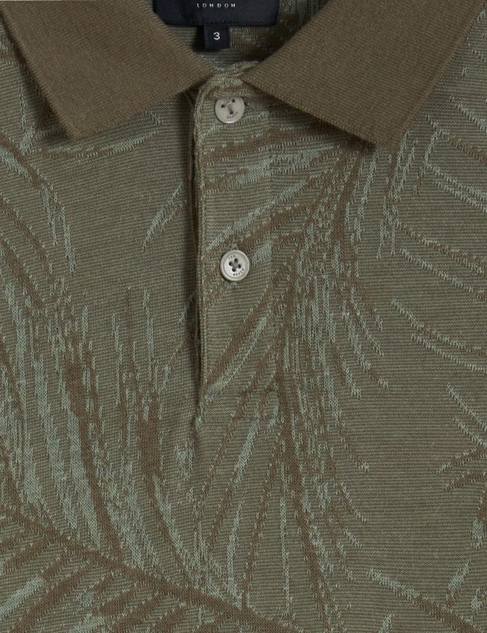 Ted Baker EDWINE - Leaf Print Short Sleeve Poloshirt Heren Khaki | FBGS-09163