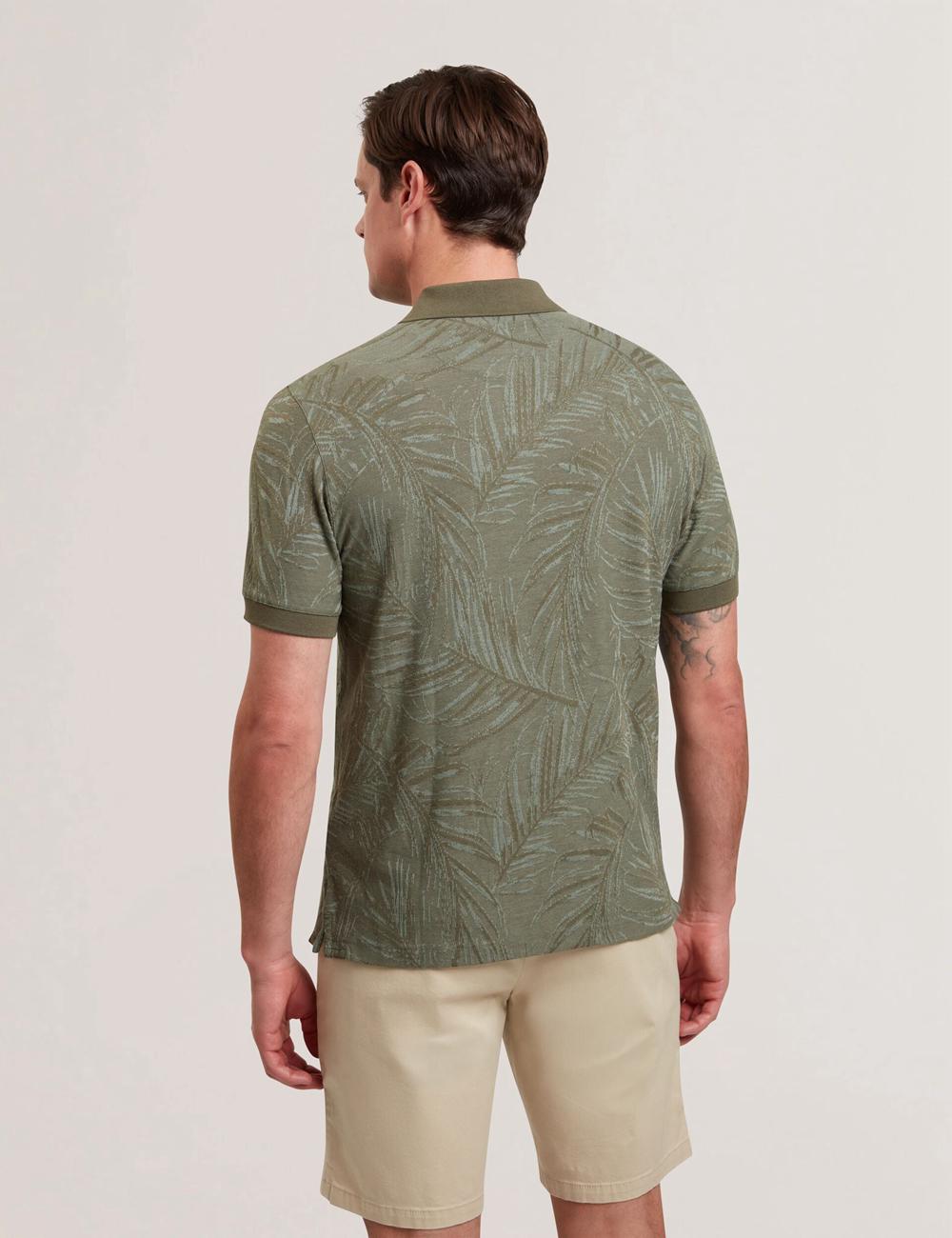 Ted Baker EDWINE - Leaf Print Short Sleeve Poloshirt Heren Khaki | FBGS-09163