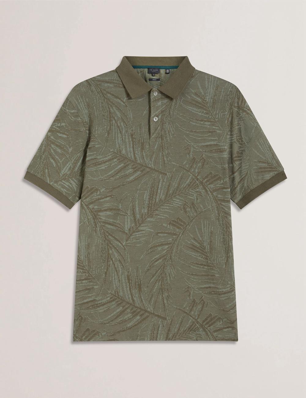 Ted Baker EDWINE - Leaf Print Short Sleeve Poloshirt Heren Khaki | FBGS-09163