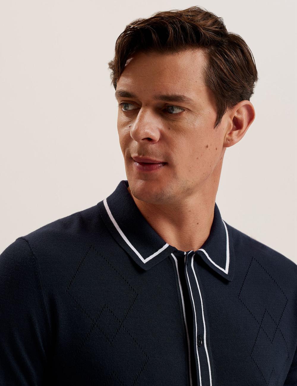 Ted Baker ELMDON LS Diamond Button Through Overhemd Heren Donkerblauw | TZSX-23541