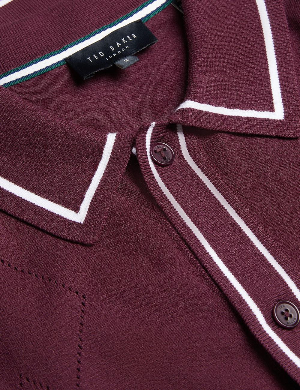 Ted Baker ELMDON - Pointelle Diamond Knitted Long Sleeve Overhemd Heren Bordeaux | PAHQ-39652