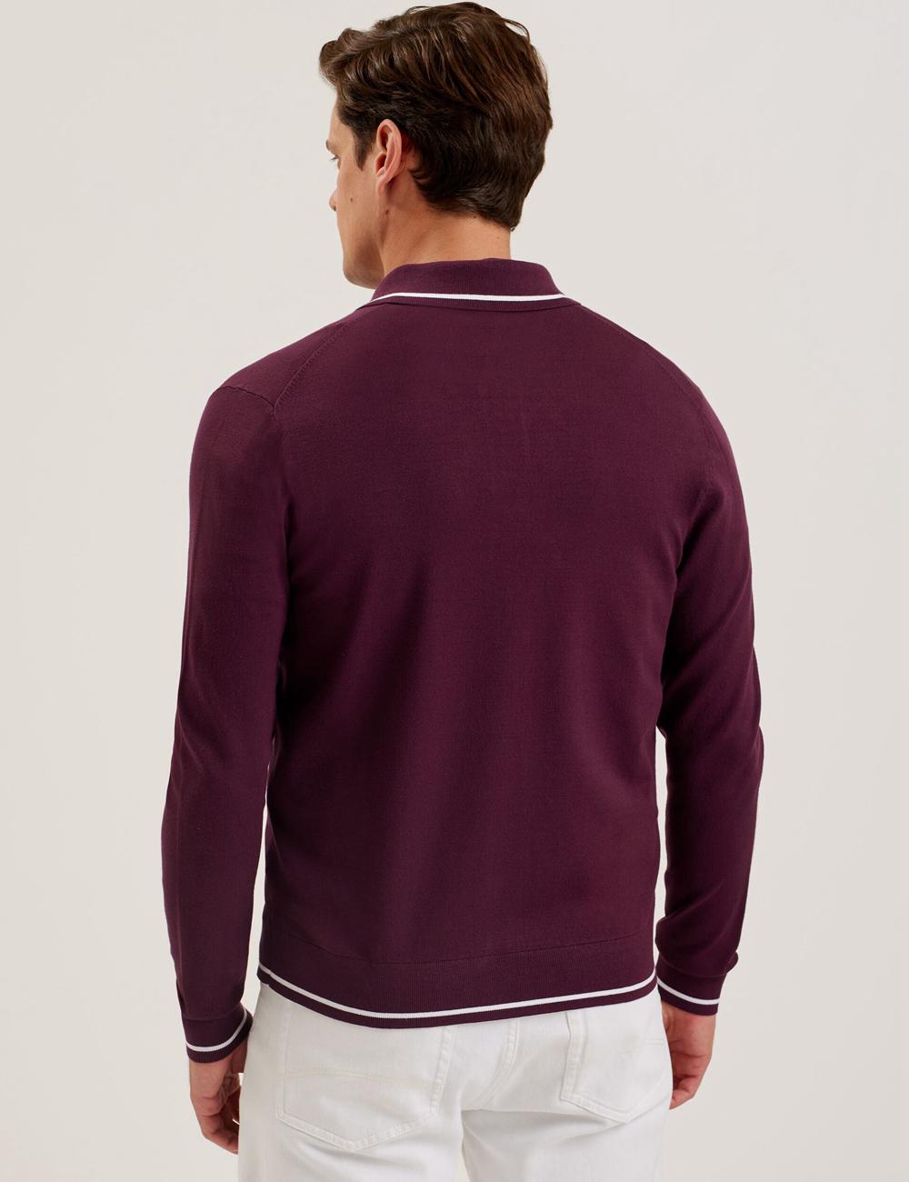 Ted Baker ELMDON - Pointelle Diamond Knitted Long Sleeve Overhemd Heren Bordeaux | PAHQ-39652