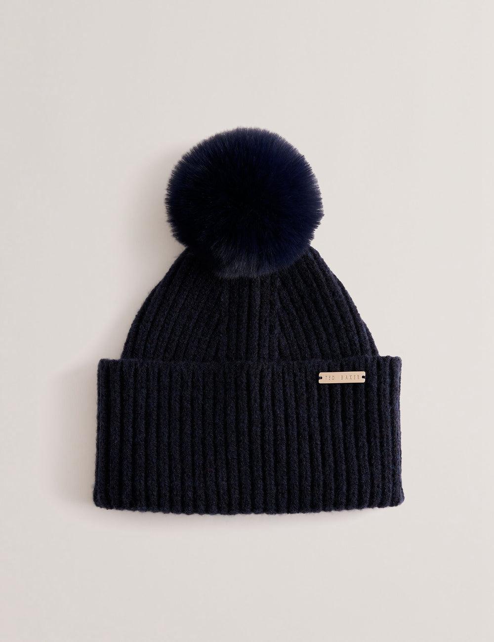 Ted Baker EMILYYA - Ribbed Knit Fluffy Bobble Hoeden Dames Donkerblauw | WORJ-12360