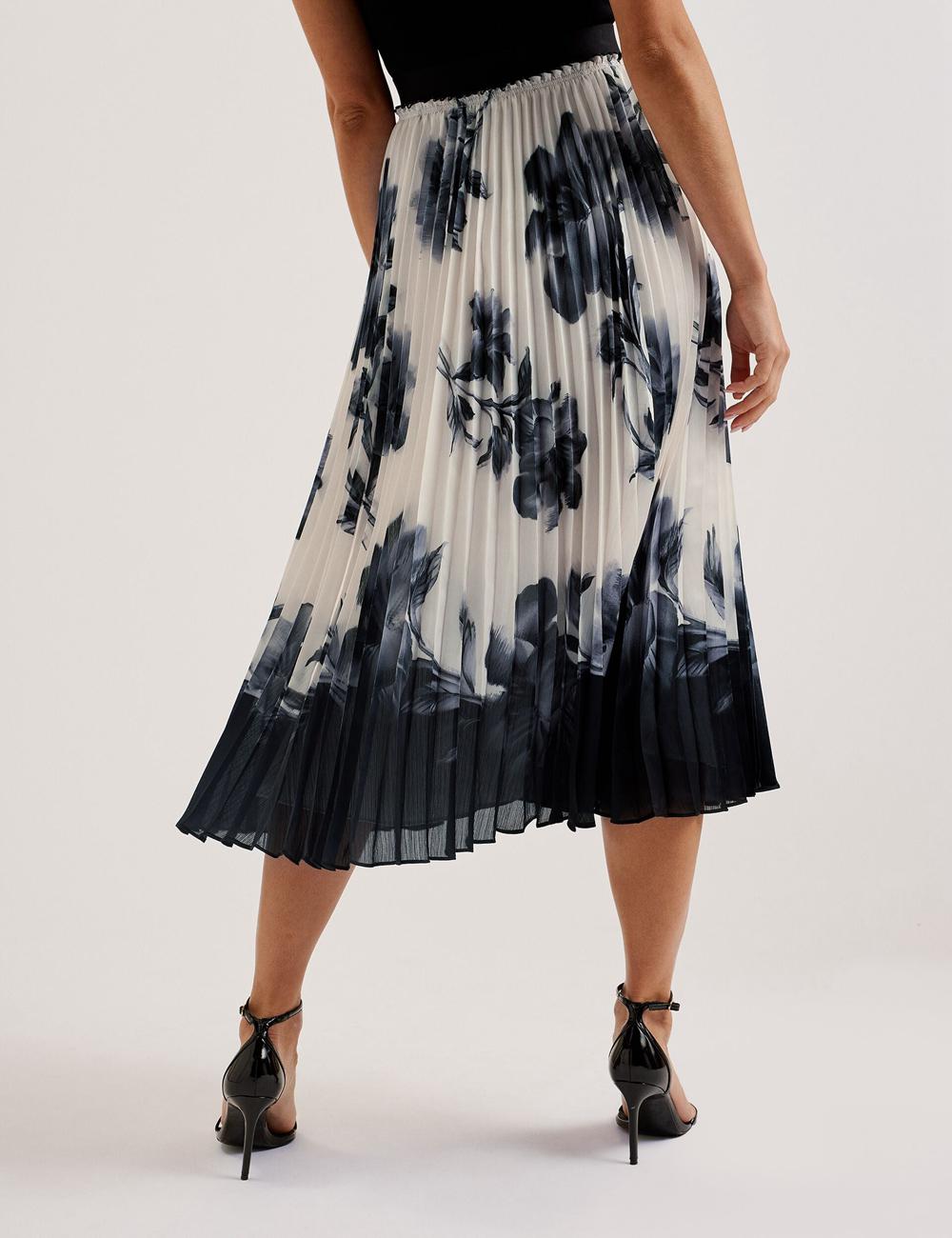 Ted Baker EMISTA - Monochrome Print Pleated Rokken Dames Ivory | INPK-56439