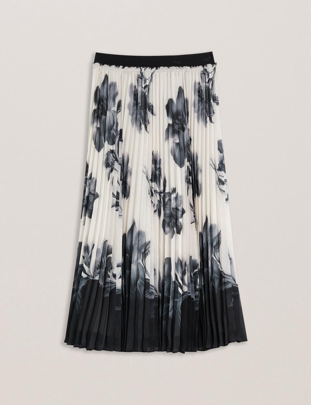 Ted Baker EMISTA - Monochrome Print Pleated Rokken Dames Ivory | INPK-56439