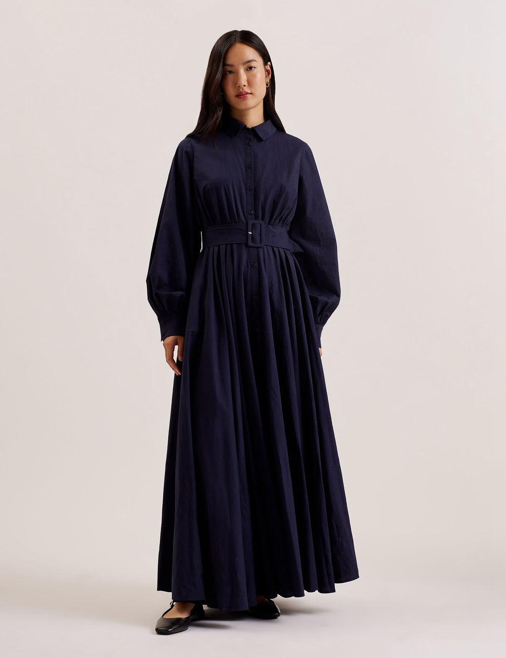 Ted Baker ENE - Cotton Maxi Shirt Dress With Belt Maxi Jurk Dames Donkerblauw | WZOV-60249