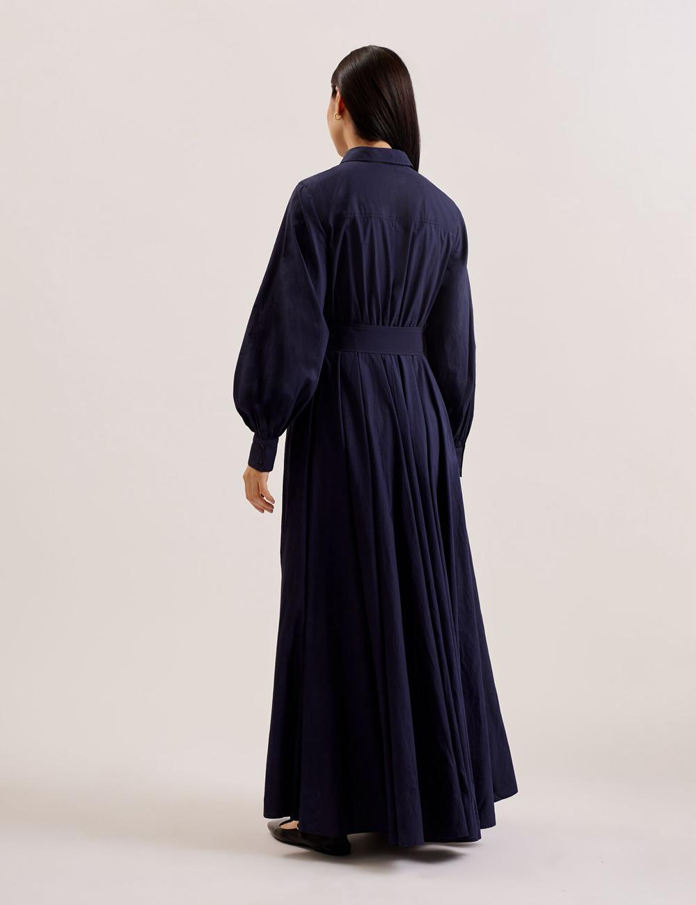 Ted Baker ENE - Cotton Maxi Shirt Dress With Belt Maxi Jurk Dames Donkerblauw | WZOV-60249