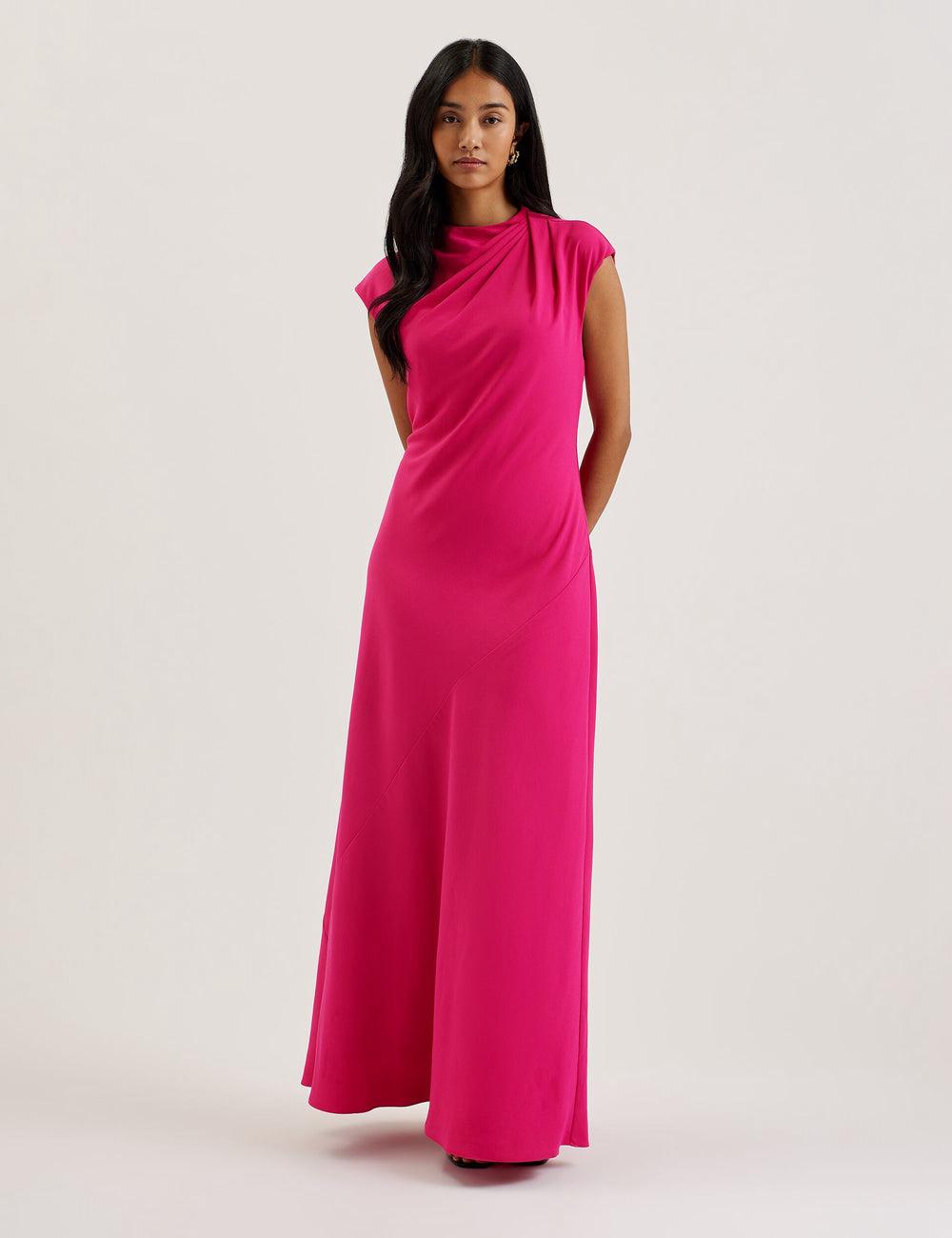 Ted Baker EREAS - Drape Neckline Cap Sleeve Maxi Jurk Dames Roze | BTHP-58320